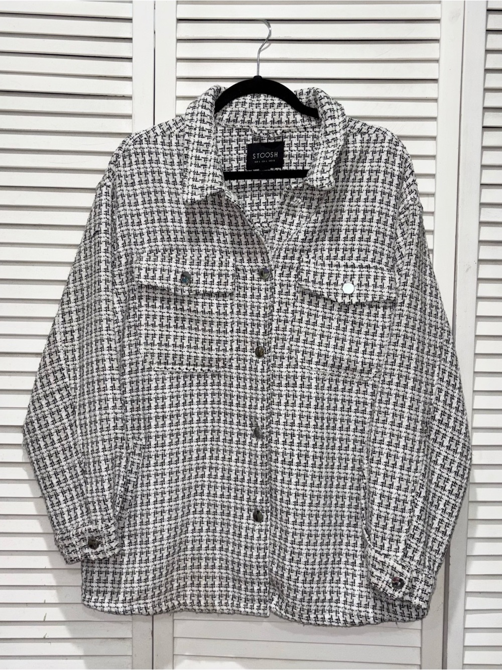 STOOSH Black & White Houndstooth Button-Up Shacket
